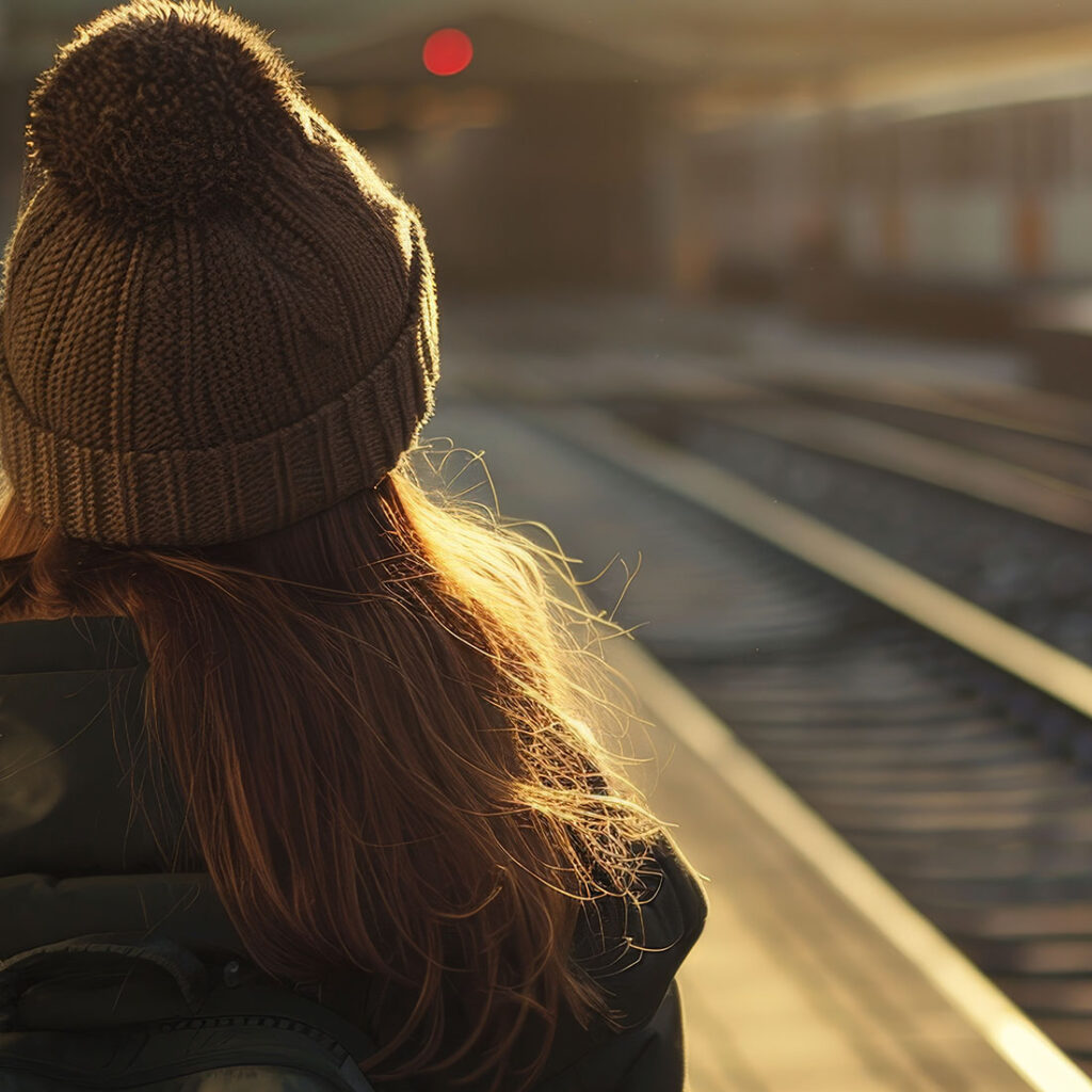 Persom am nahegelegenen Bahnhof in der Abendsonne